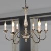 French Traditional Elegant Iron and Wood Chandelier, 6-Light Rustic Bronze Pendant Lighting with Adjustable Chain  |   Chandeliers Ceiling Lighting Chandeliers