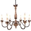 French Traditional Elegant Iron and Wood Chandelier, 6-Light Rustic Bronze Pendant Lighting with Adjustable Chain  |   Chandeliers Ceiling Lighting Chandeliers