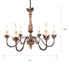 French Traditional Elegant Iron and Wood Chandelier, 6-Light Rustic Bronze Pendant Lighting with Adjustable Chain  |   Chandeliers Ceiling Lighting Chandeliers